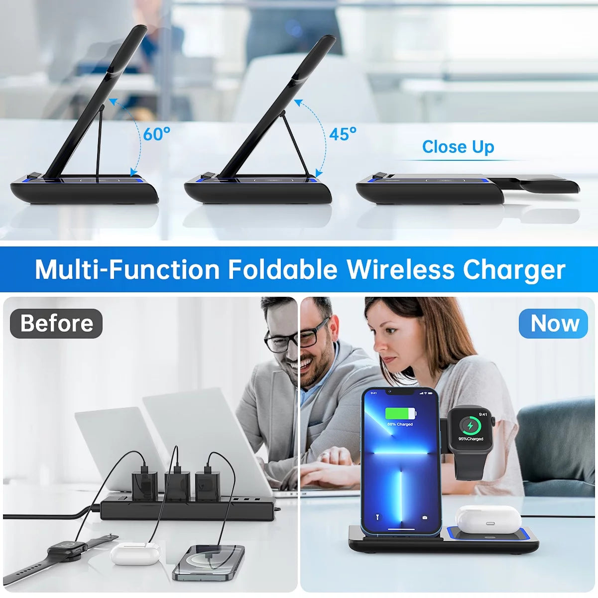 Wireless Charger, 3 in 1 Fast Charging Station for Apple Iwatch Series 8/7/6/5/4/3/2/1,Airpods, Wireless Charging Stand for Iphone 15 14 13/12/11 Series/Xs Max/Xr/Xs/X/8Plus/Samsung