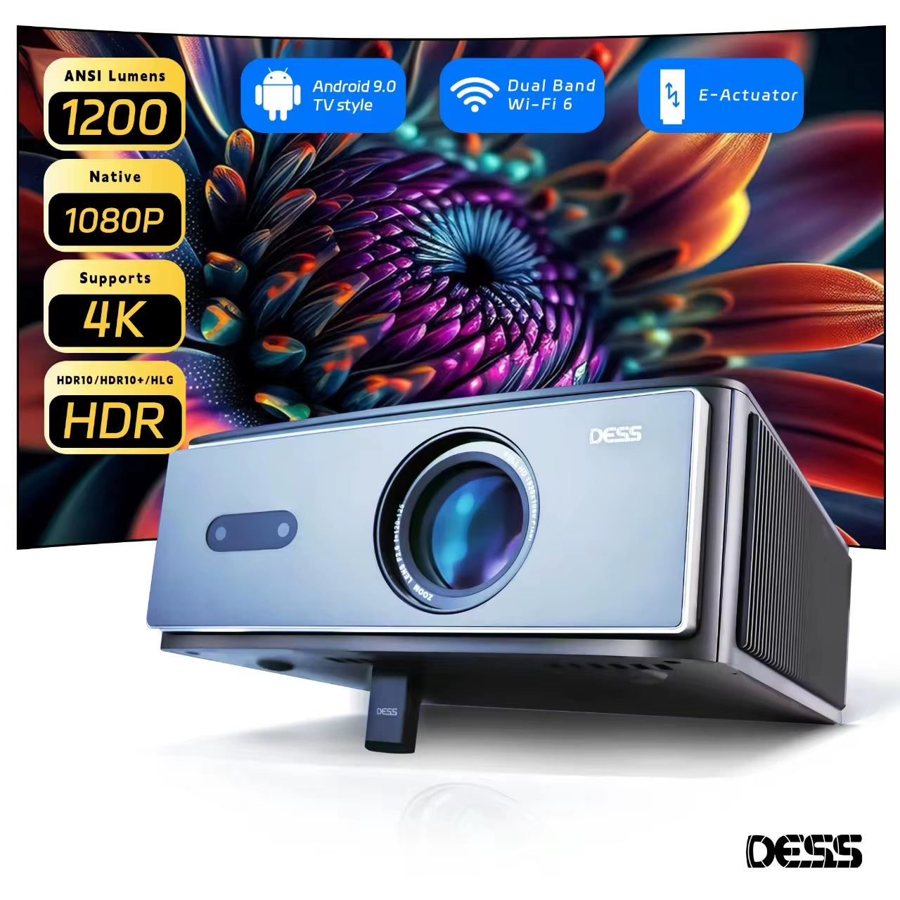 AI Off-Axis&E-Stand  C4 PRO 1080P Projector Full HD 4K 1200ANSI Projectors Video Smart TV for Home 32GB Movie Theater Beamer