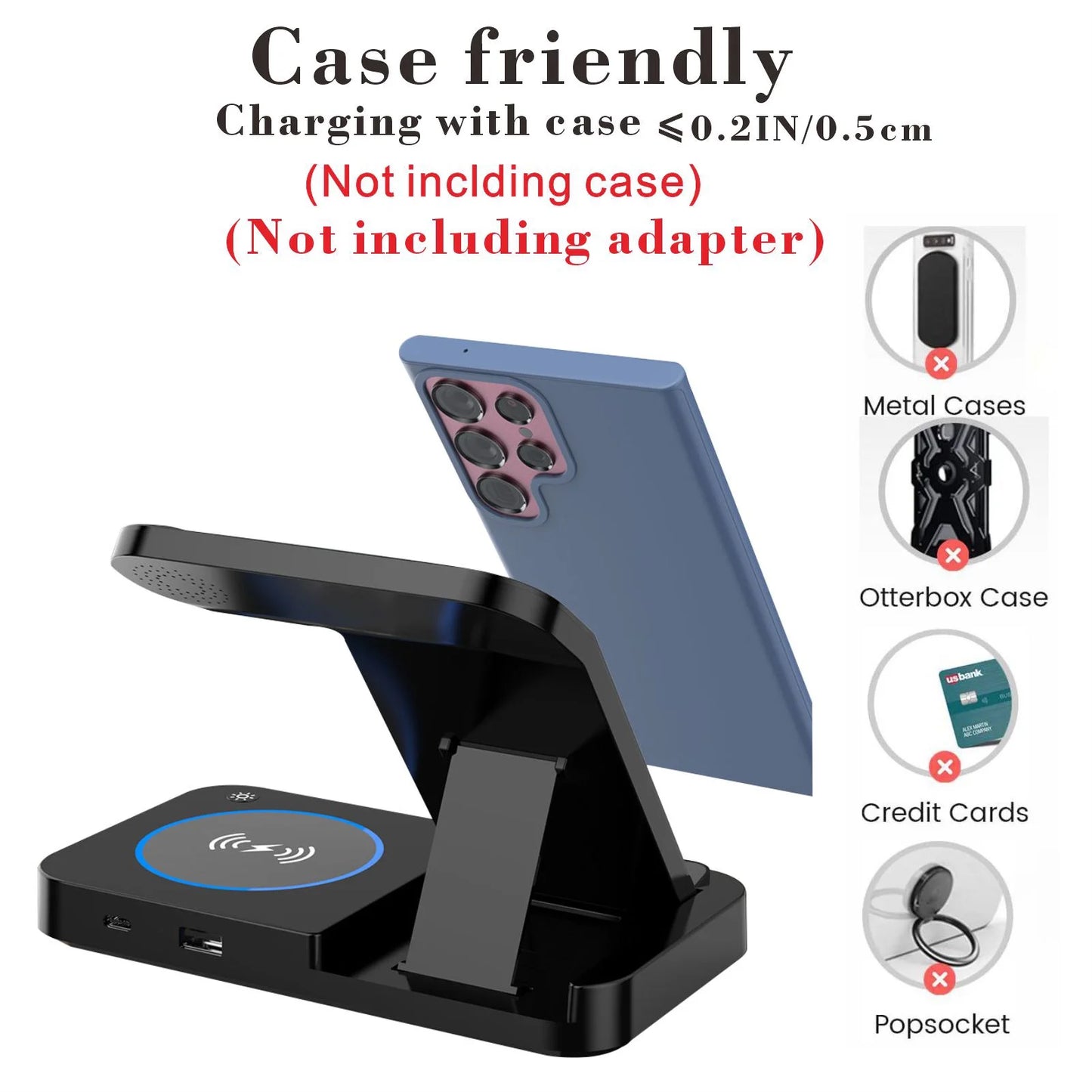 4 in 1 Wireless Charging Station for Samsung & Android Multiple Devices Foldable Fast Wireless Charger Dock Stand for Phone Galaxy Z Flip 4/3 Z Fold S23 S22 S20 Ultra, Galaxy Watch 5/4/3 Galaxy Buds