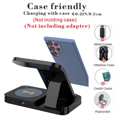 4 in 1 Wireless Charging Station for Samsung & Android Multiple Devices Foldable Fast Wireless Charger Dock Stand for Phone Galaxy Z Flip 4/3 Z Fold S23 S22 S20 Ultra, Galaxy Watch 5/4/3 Galaxy Buds