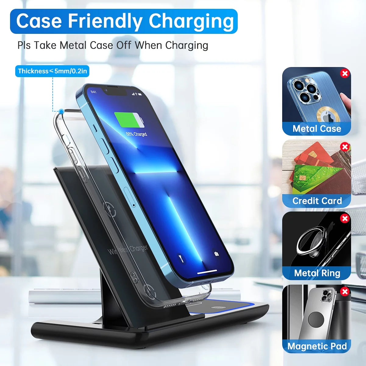 Wireless Charger, 3 in 1 Fast Charging Station for Apple Iwatch Series 8/7/6/5/4/3/2/1,Airpods, Wireless Charging Stand for Iphone 15 14 13/12/11 Series/Xs Max/Xr/Xs/X/8Plus/Samsung