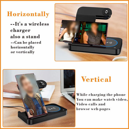 4 in 1 Wireless Charging Station for Samsung & Android Multiple Devices Foldable Fast Wireless Charger Dock Stand for Phone Galaxy Z Flip 4/3 Z Fold S23 S22 S20 Ultra, Galaxy Watch 5/4/3 Galaxy Buds