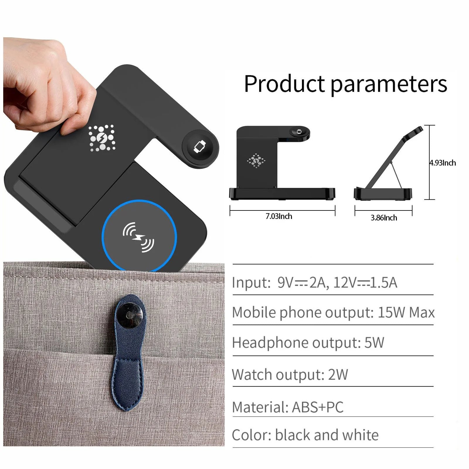 4 in 1 Wireless Charging Station for Samsung & Android Multiple Devices Foldable Fast Wireless Charger Dock Stand for Phone Galaxy Z Flip 4/3 Z Fold S23 S22 S20 Ultra, Galaxy Watch 5/4/3 Galaxy Buds