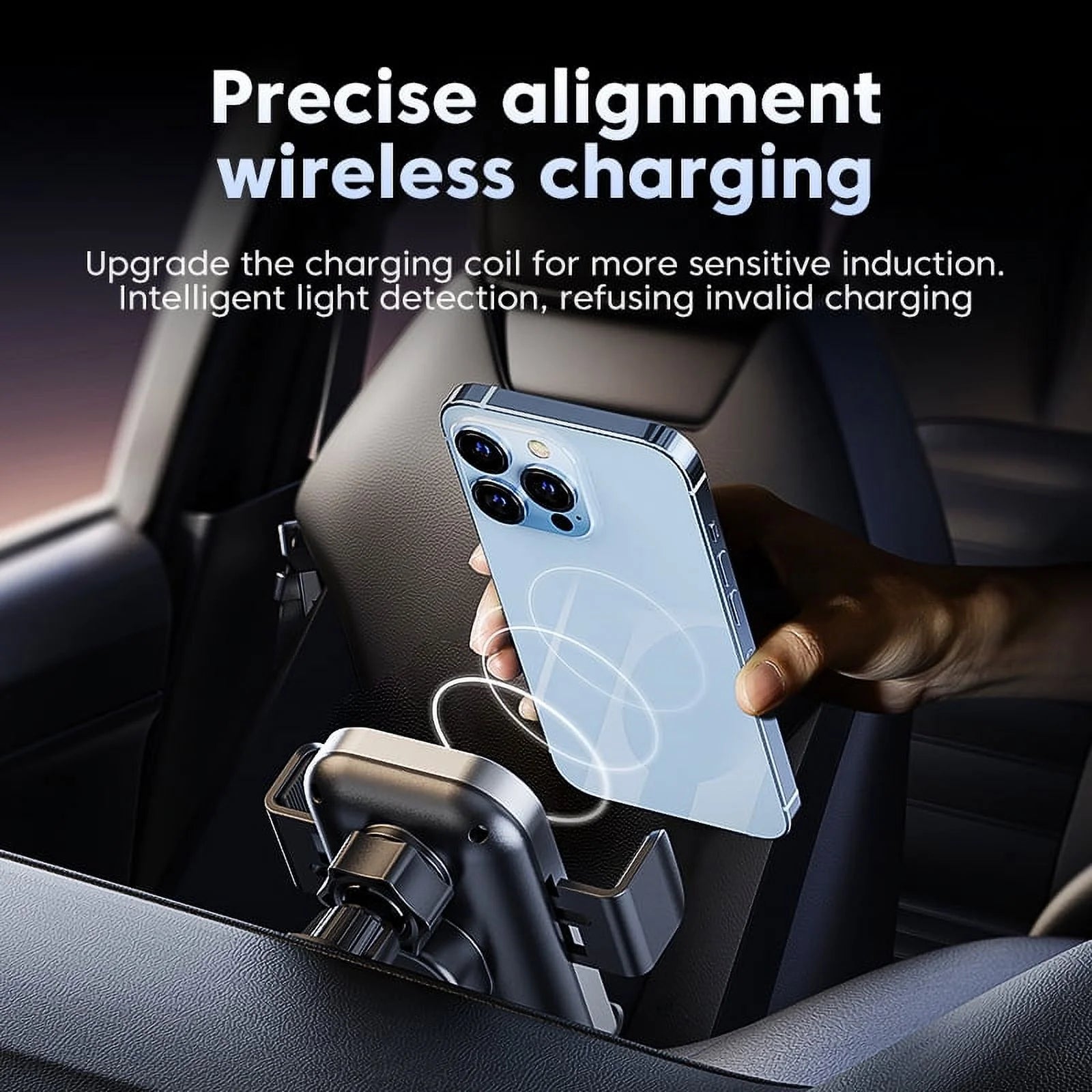 3 in 1 Wireless Car Charger, 15W Smart Sensor Auto Clamping Air Vent Dashboard Windshield Car Phone Charging Holder Mount, Compatible for Iphone, Samsung, Google, LG, Etc