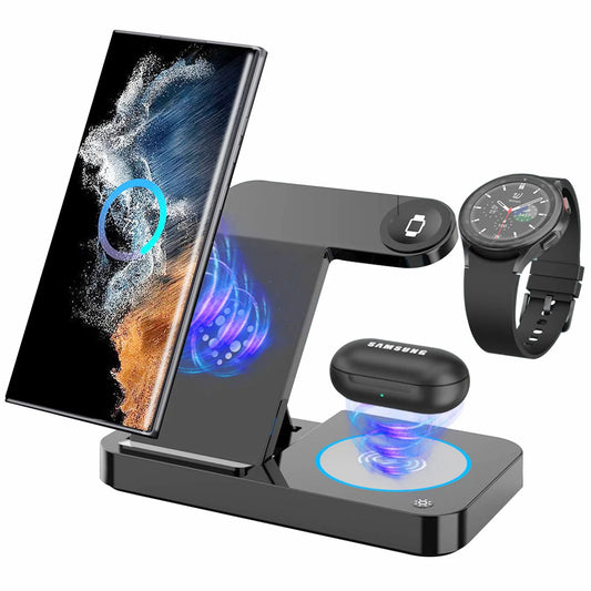 4 in 1 Wireless Charging Station for Samsung & Android Multiple Devices Foldable Fast Wireless Charger Dock Stand for Phone Galaxy Z Flip 4/3 Z Fold S23 S22 S20 Ultra, Galaxy Watch 5/4/3 Galaxy Buds