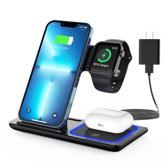 Wireless Charger, 3 in 1 Fast Charging Station for Apple Iwatch Series 8/7/6/5/4/3/2/1,Airpods, Wireless Charging Stand for Iphone 15 14 13/12/11 Series/Xs Max/Xr/Xs/X/8Plus/Samsung