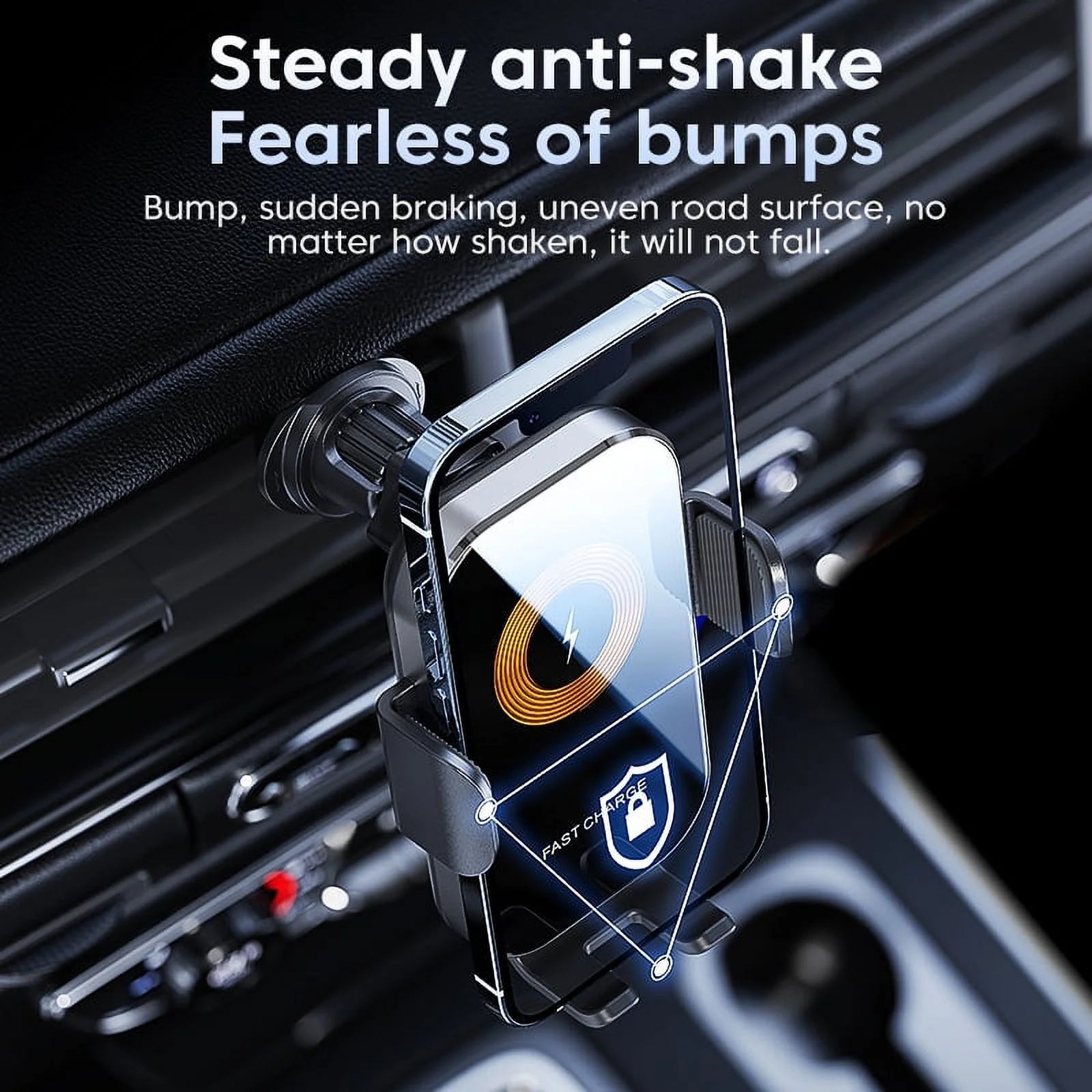 3 in 1 Wireless Car Charger, 15W Smart Sensor Auto Clamping Air Vent Dashboard Windshield Car Phone Charging Holder Mount, Compatible for Iphone, Samsung, Google, LG, Etc